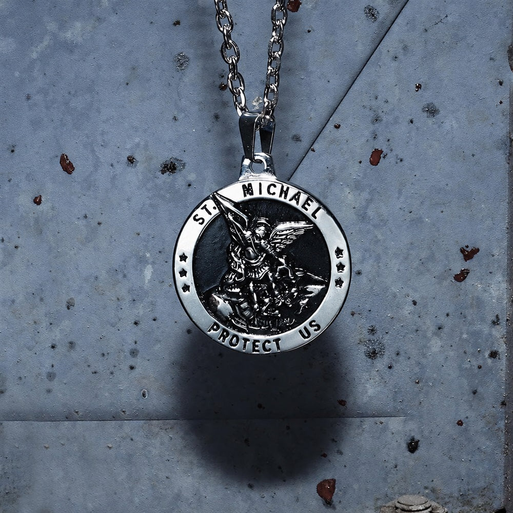 St. Michael Protect Us Pendant in Stainless Steel