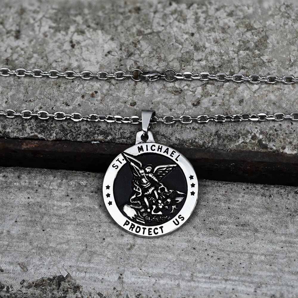 St. Michael Protect Us Pendant in Stainless Steel
