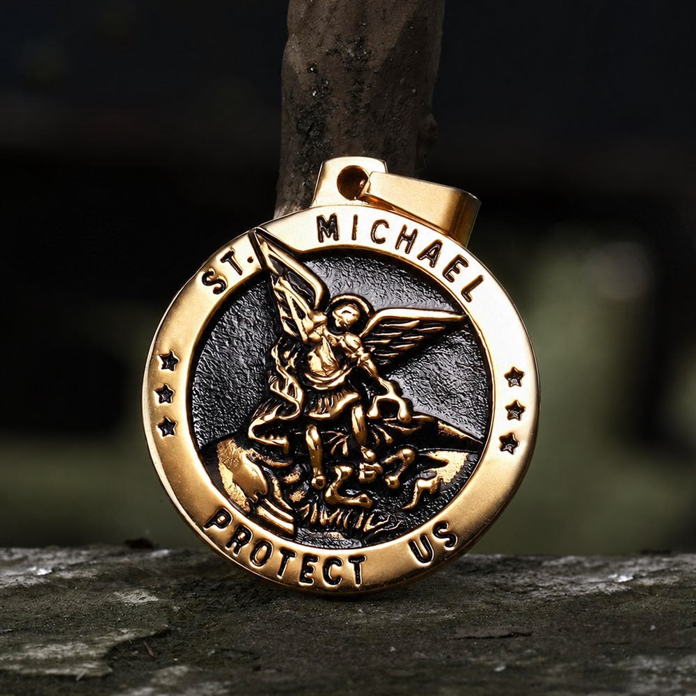 St. Michael Protect Us Pendant in Stainless Steel