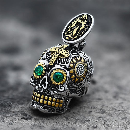 Vintage Cross Sugar Skull Pendant