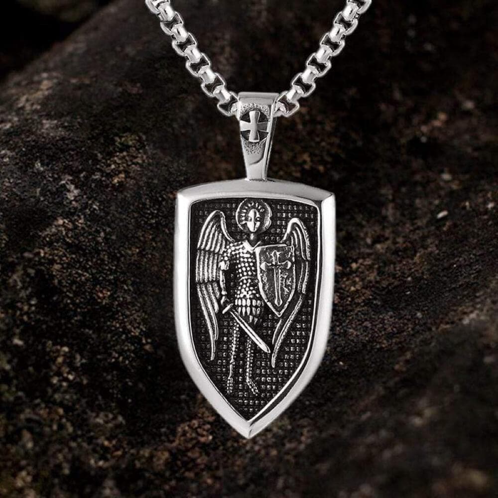 Archangel Saint Michael Shield Pendant in Stainless Steel