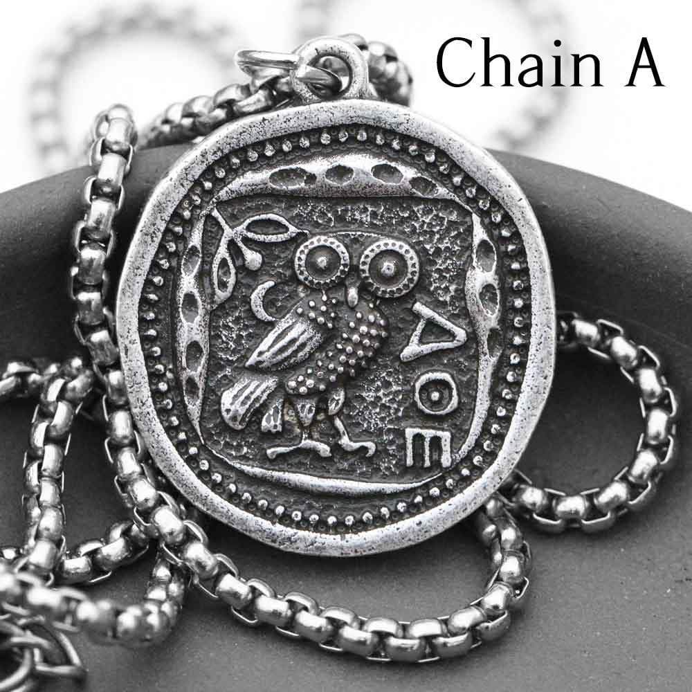 Vintage Owl Coin Necklace in Stainless Steel