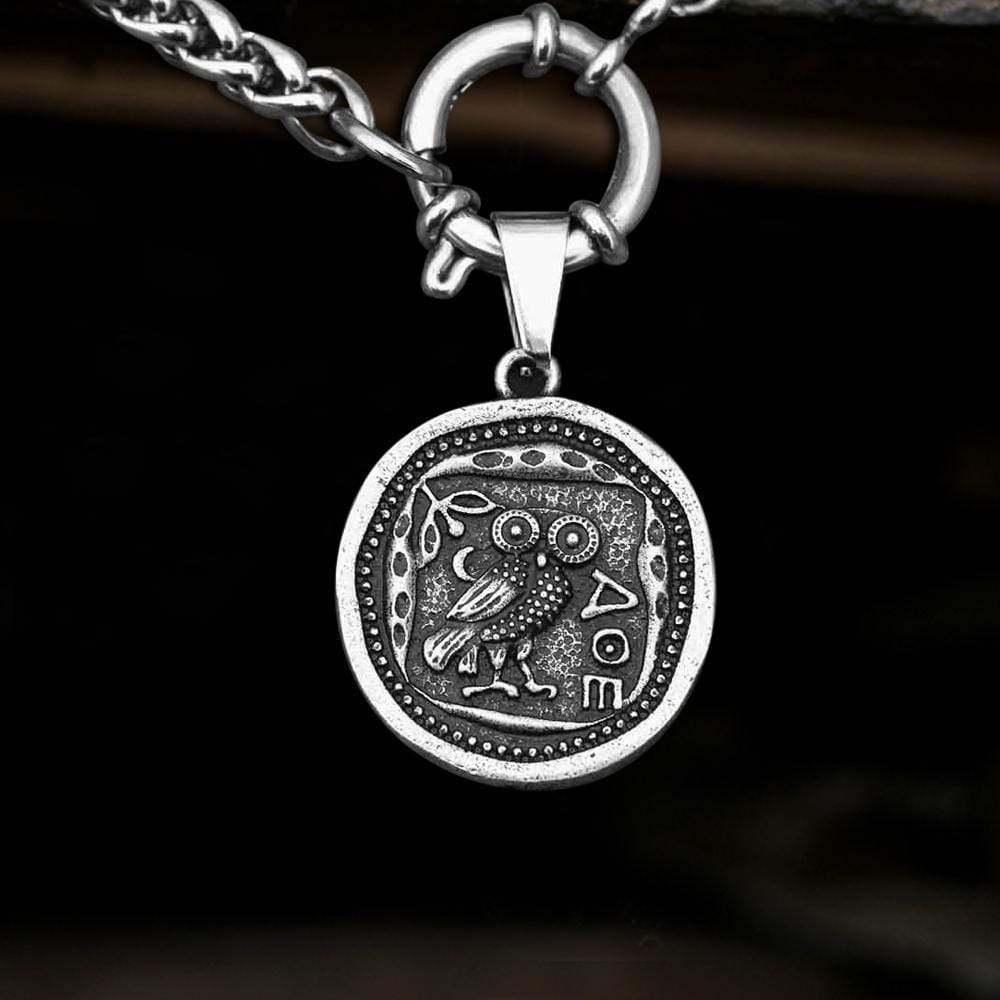 Vintage Owl Coin Necklace in Stainless Steel