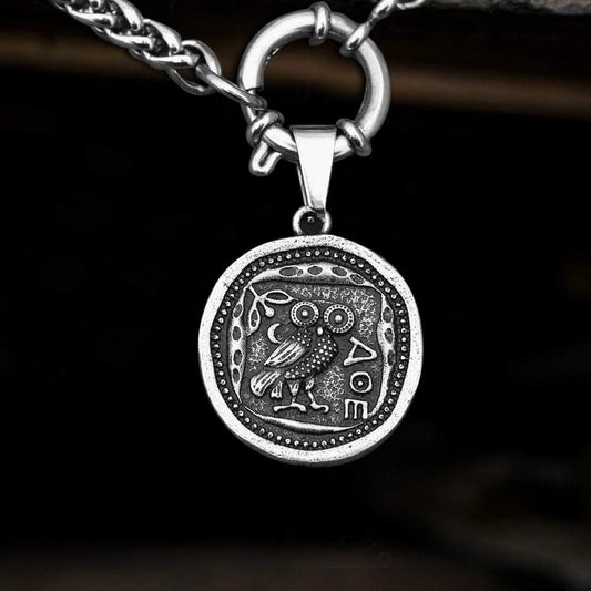 Vintage Owl Coin Necklace in Stainless Steel