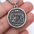 Vintage Owl Coin Necklace in Stainless Steel