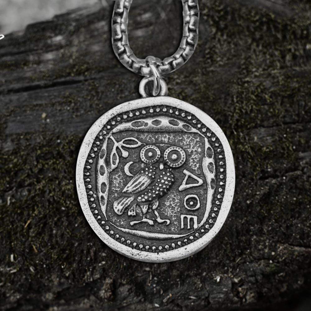 Vintage Owl Coin Necklace in Stainless Steel
