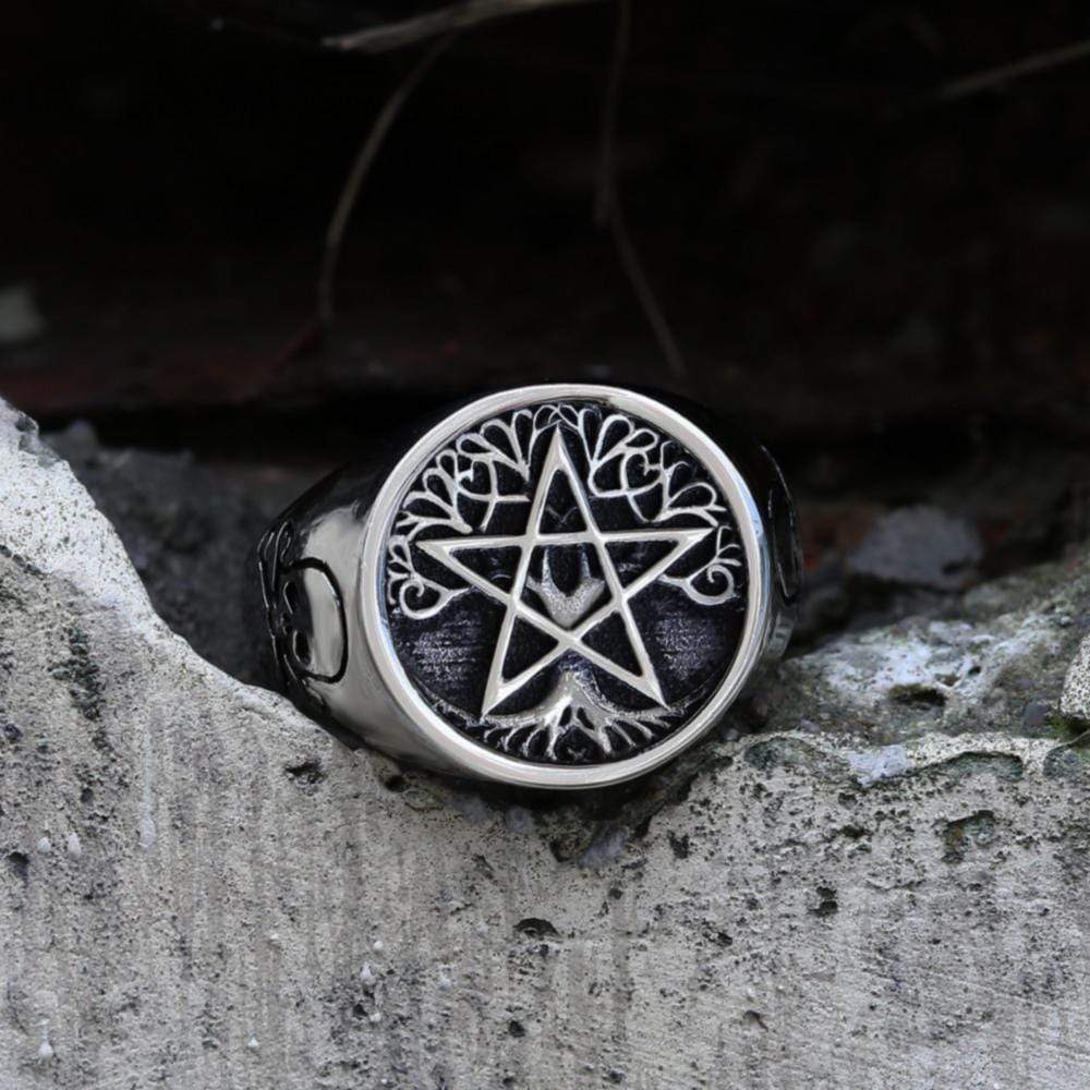 Pentagram Tree of Life Viking Ring in Stainless Steel