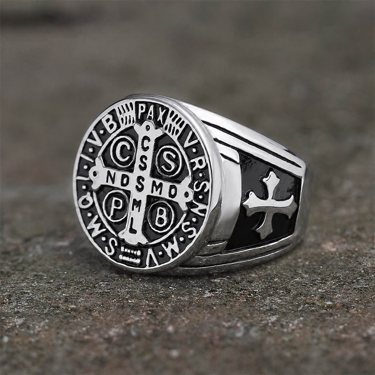 St. Benedict Cross Ring in Stainless Steel
