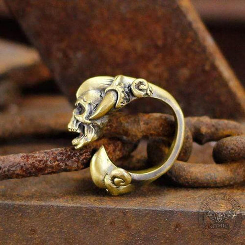 Dark Gothic Paw Brass Skull Ring
