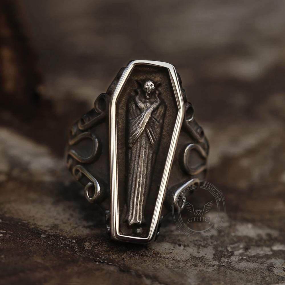 Vampire Coffin Stainless Steel Skull Ring