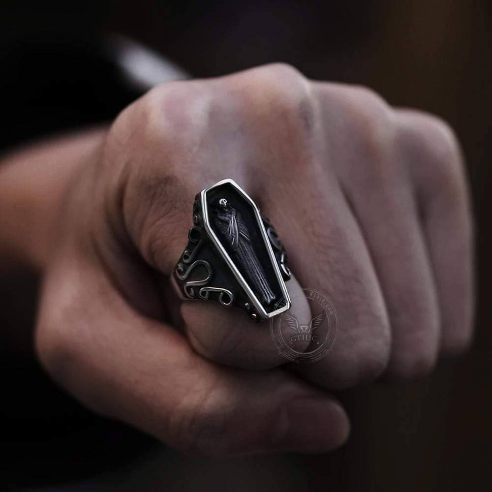 Vampire Coffin Stainless Steel Skull Ring