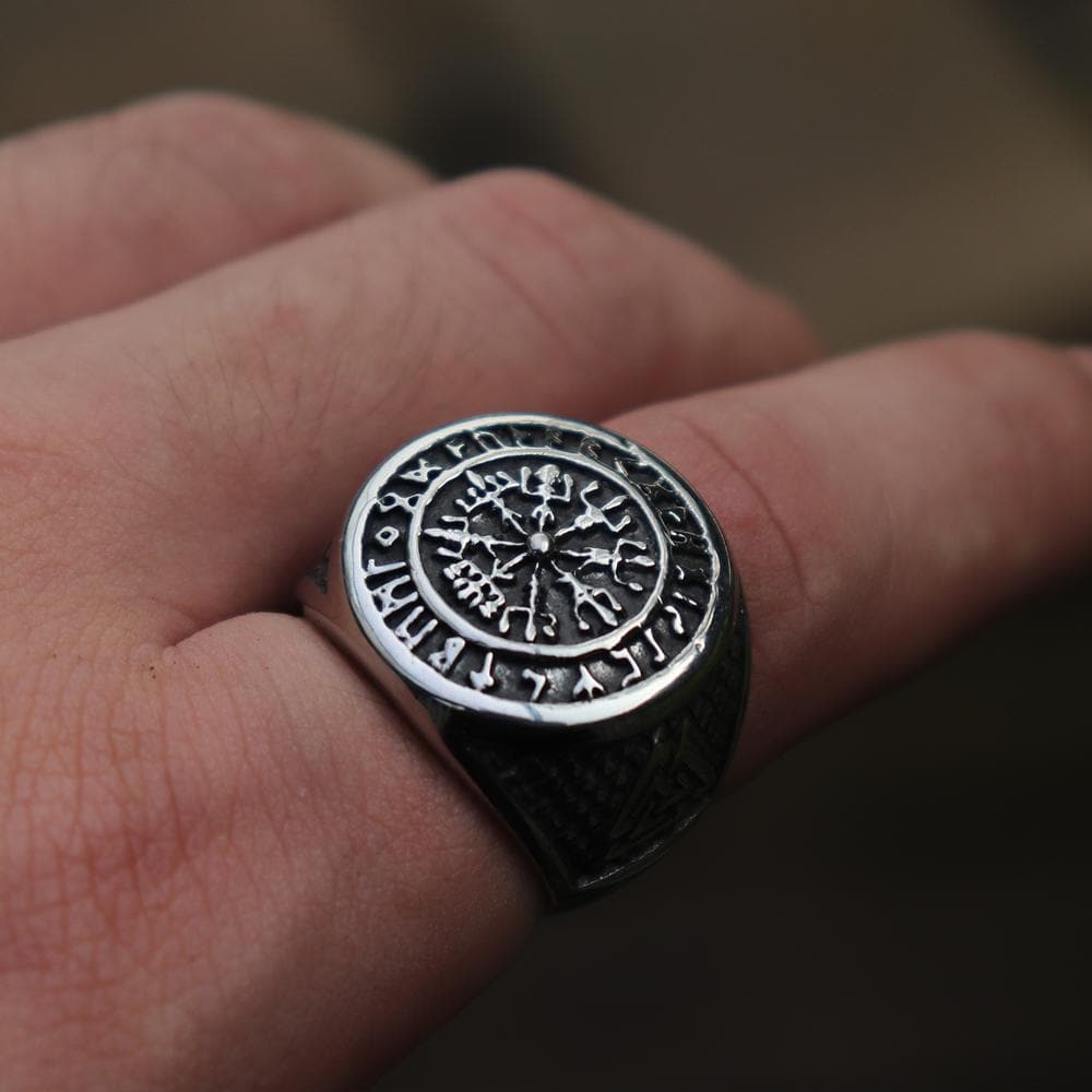 Futhark Runes Compass Viking Ring