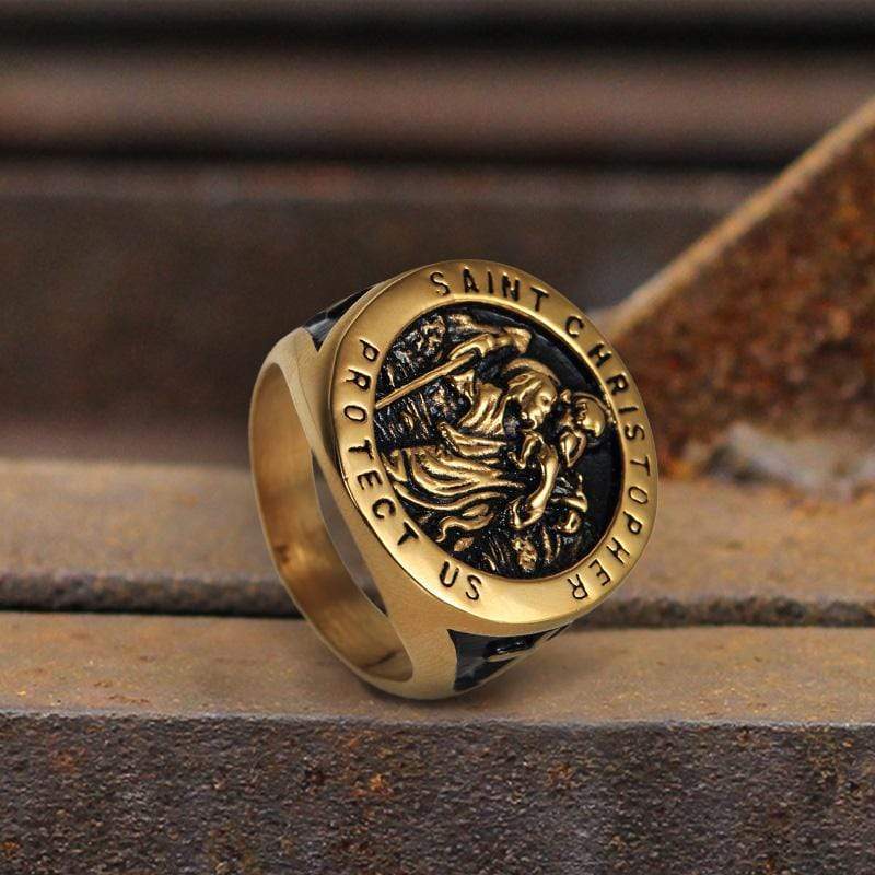 Saint Christopher Protect Us Cross Ring in Stainless Steel