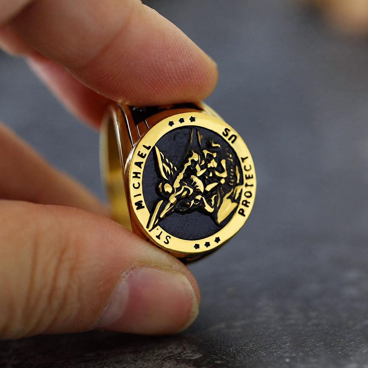 Archangel Saint Michael Ring in Stainless Steel