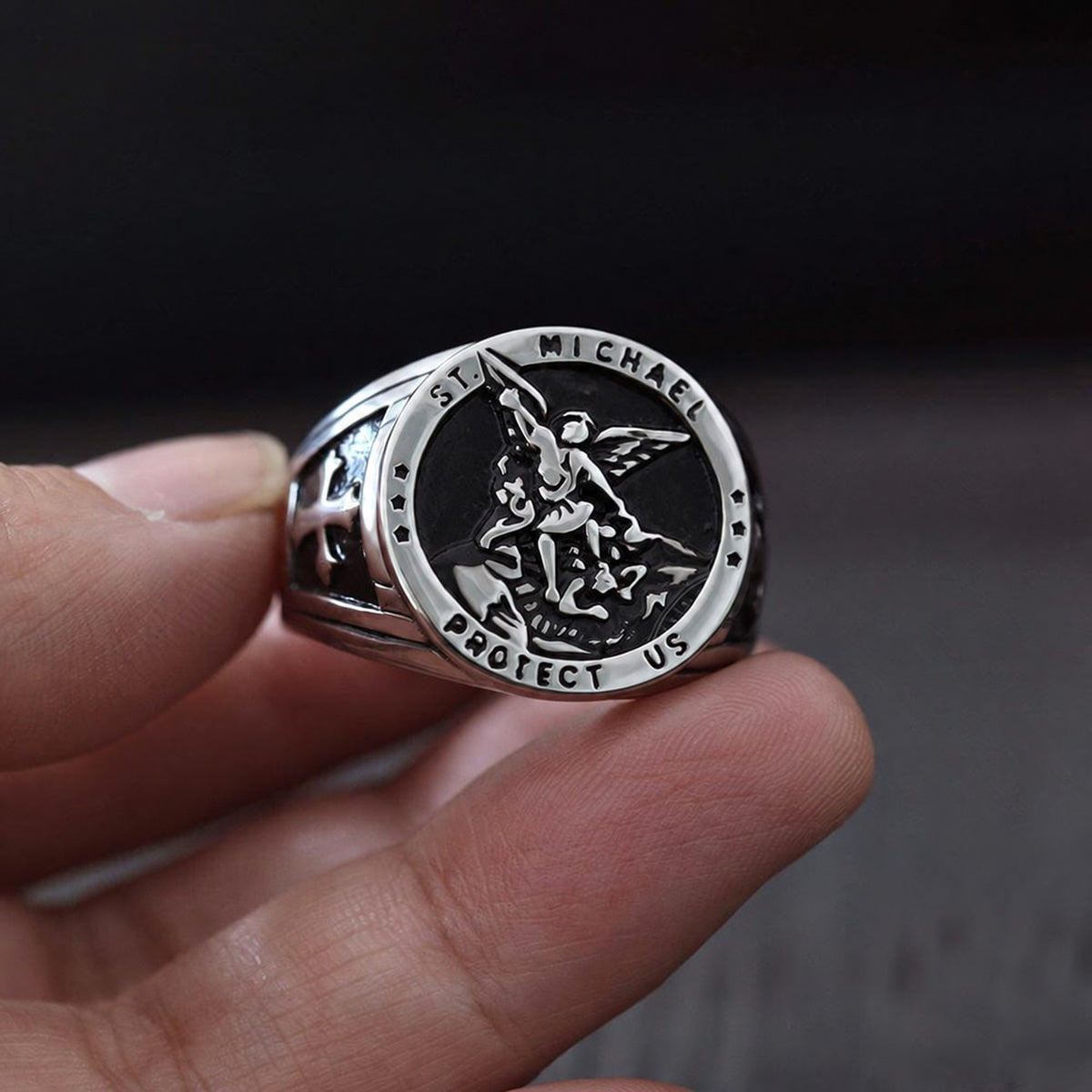 Archangel Saint Michael Ring in Stainless Steel