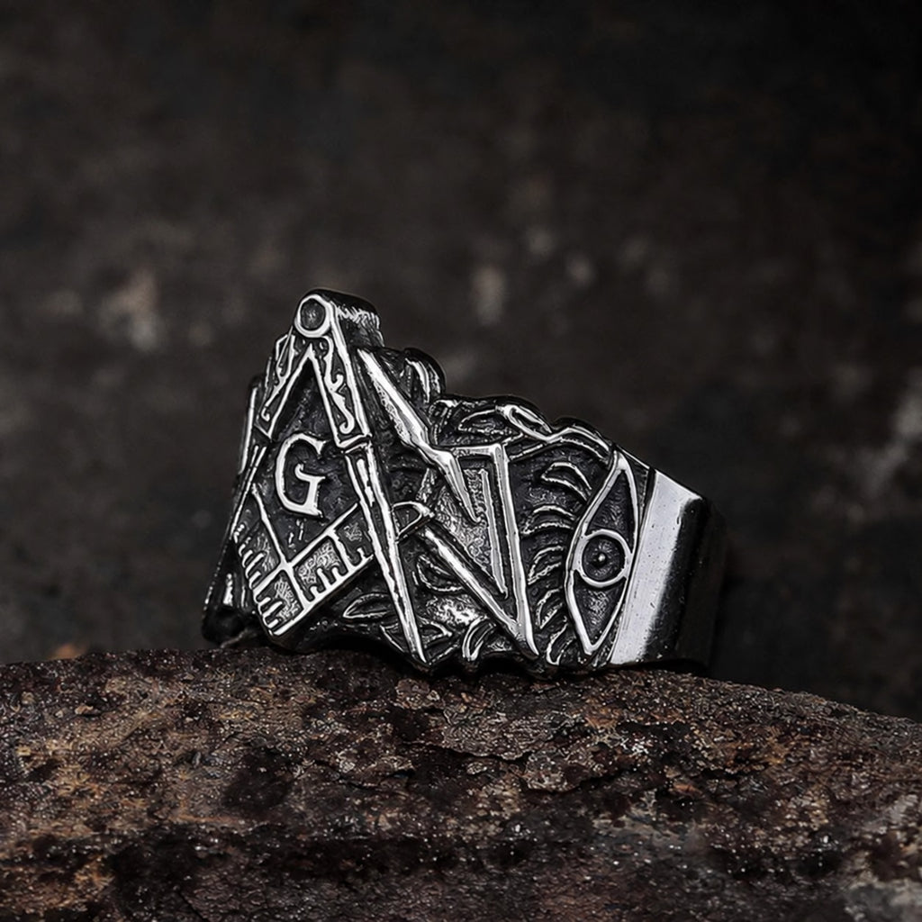 Classic Masonic Symbol Freemason Ring in Stainless Steel