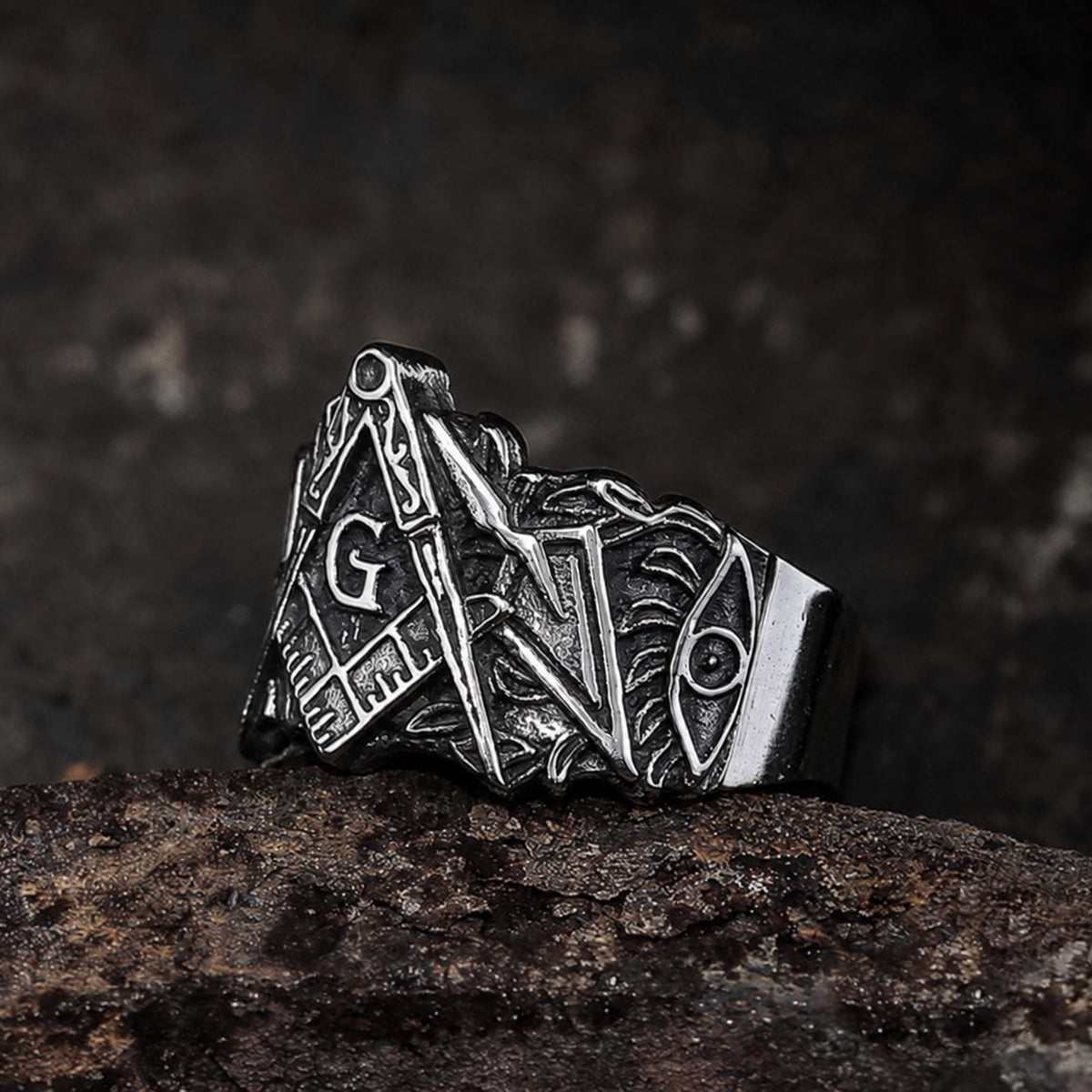 Classic Masonic Symbol Freemason Ring in Stainless Steel