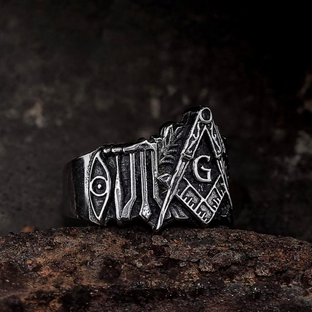 Classic Masonic Symbol Freemason Ring in Stainless Steel