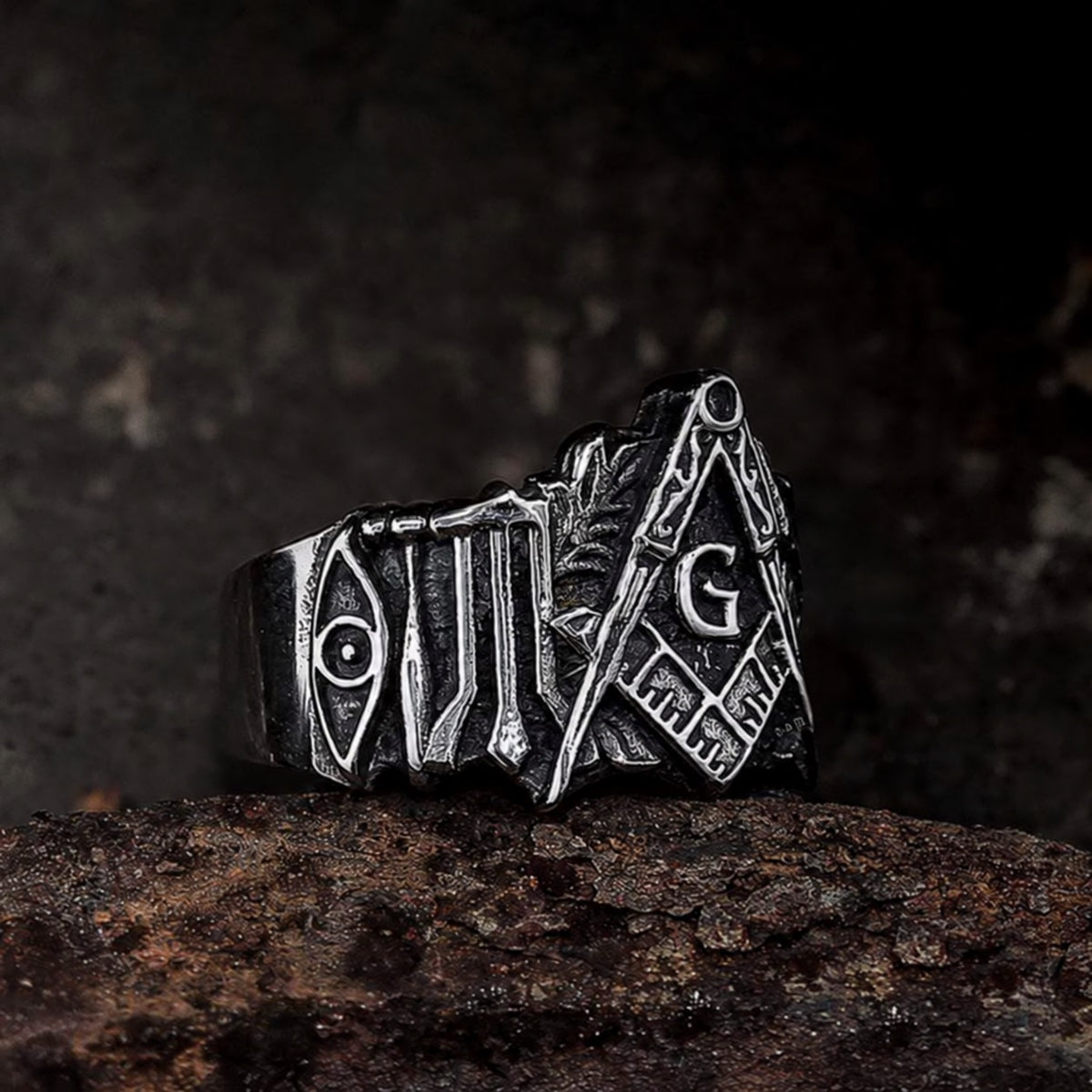 Classic Masonic Symbol Freemason Ring in Stainless Steel