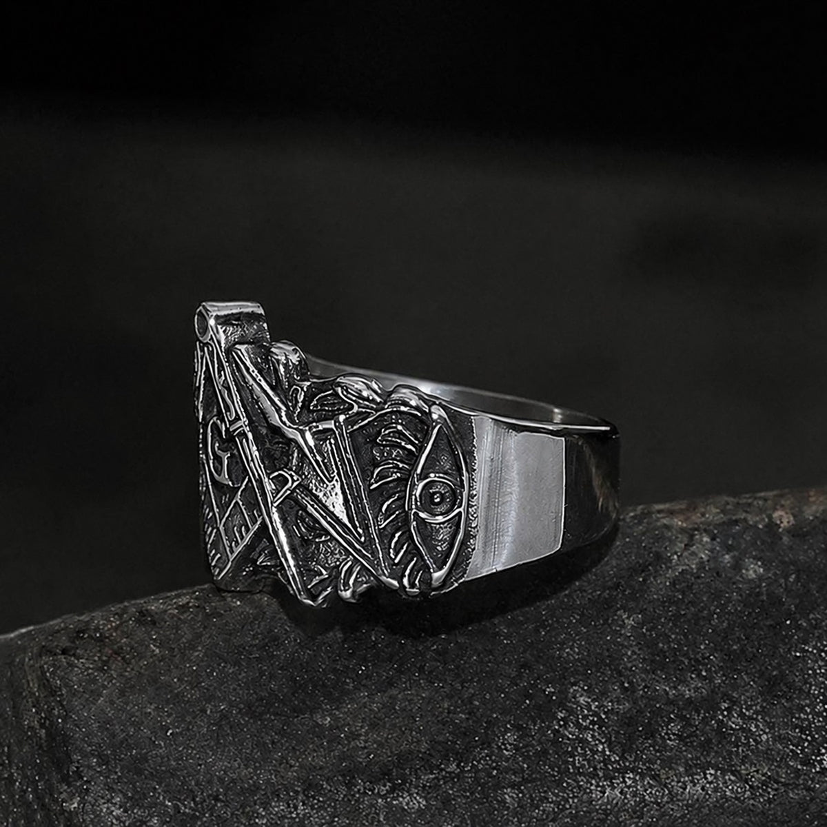 Classic Masonic Symbol Freemason Ring in Stainless Steel