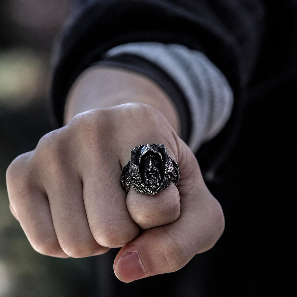 Mythology Odin Wolf Viking Ring in Stainless Steel