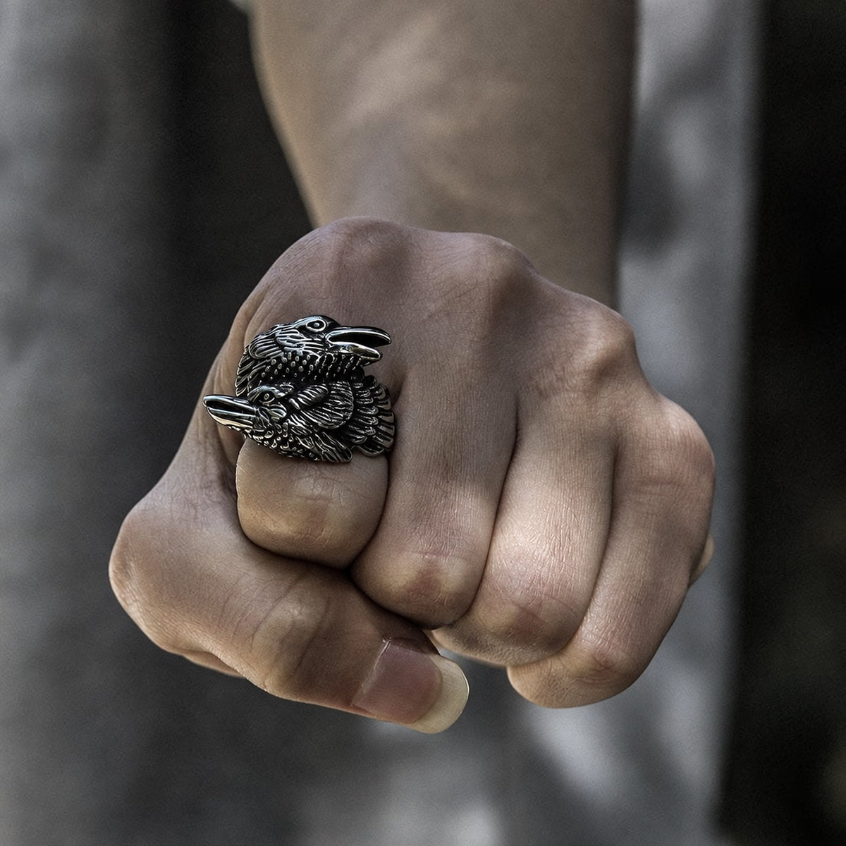 Odin Ravens Huginn and Munin Viking Ring in Stainless Steel