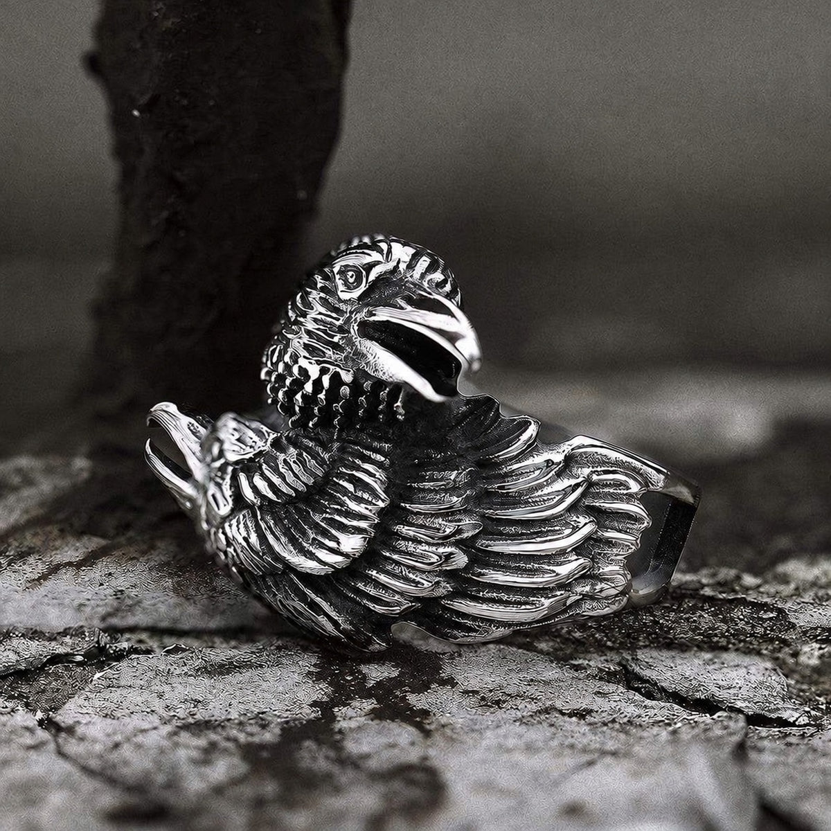 Odin Ravens Huginn and Munin Viking Ring in Stainless Steel