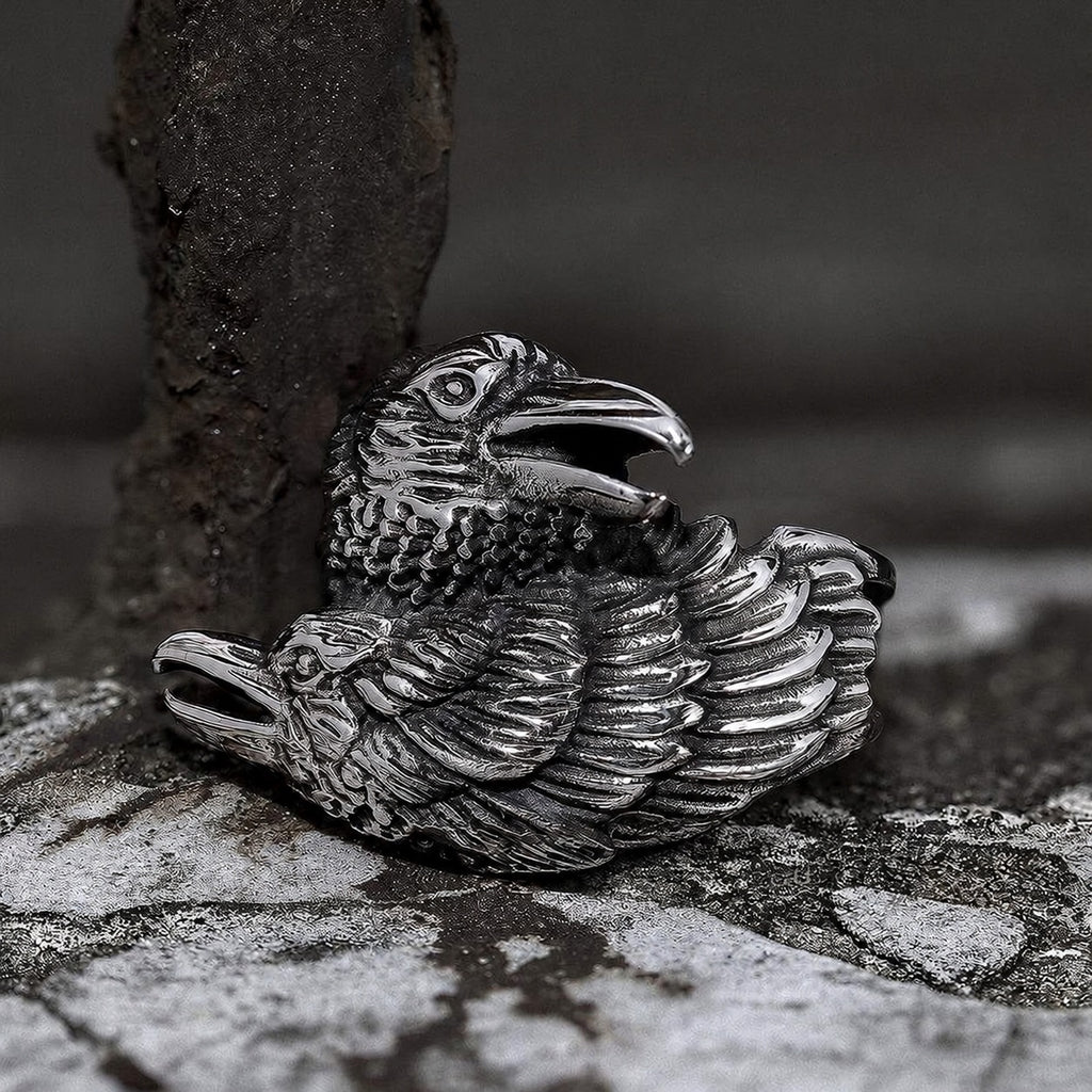Odin Ravens Huginn and Munin Viking Ring in Stainless Steel