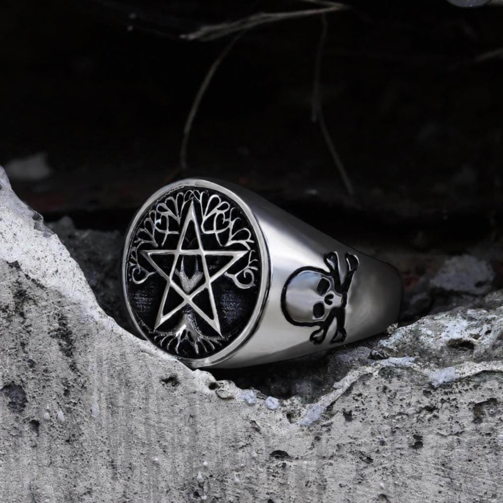 Pentagram Tree of Life Viking Ring in Stainless Steel