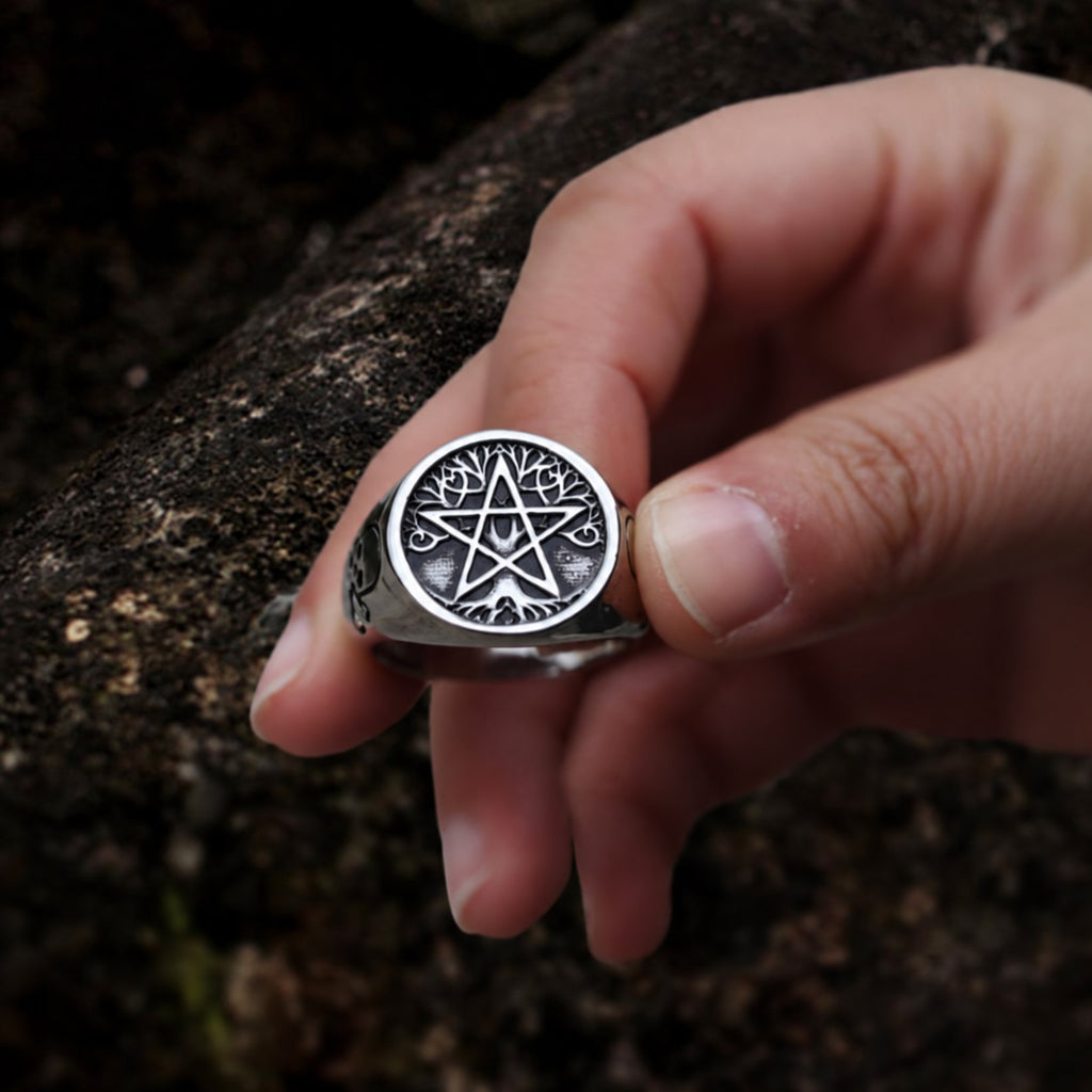 Pentagram Tree of Life Viking Ring in Stainless Steel