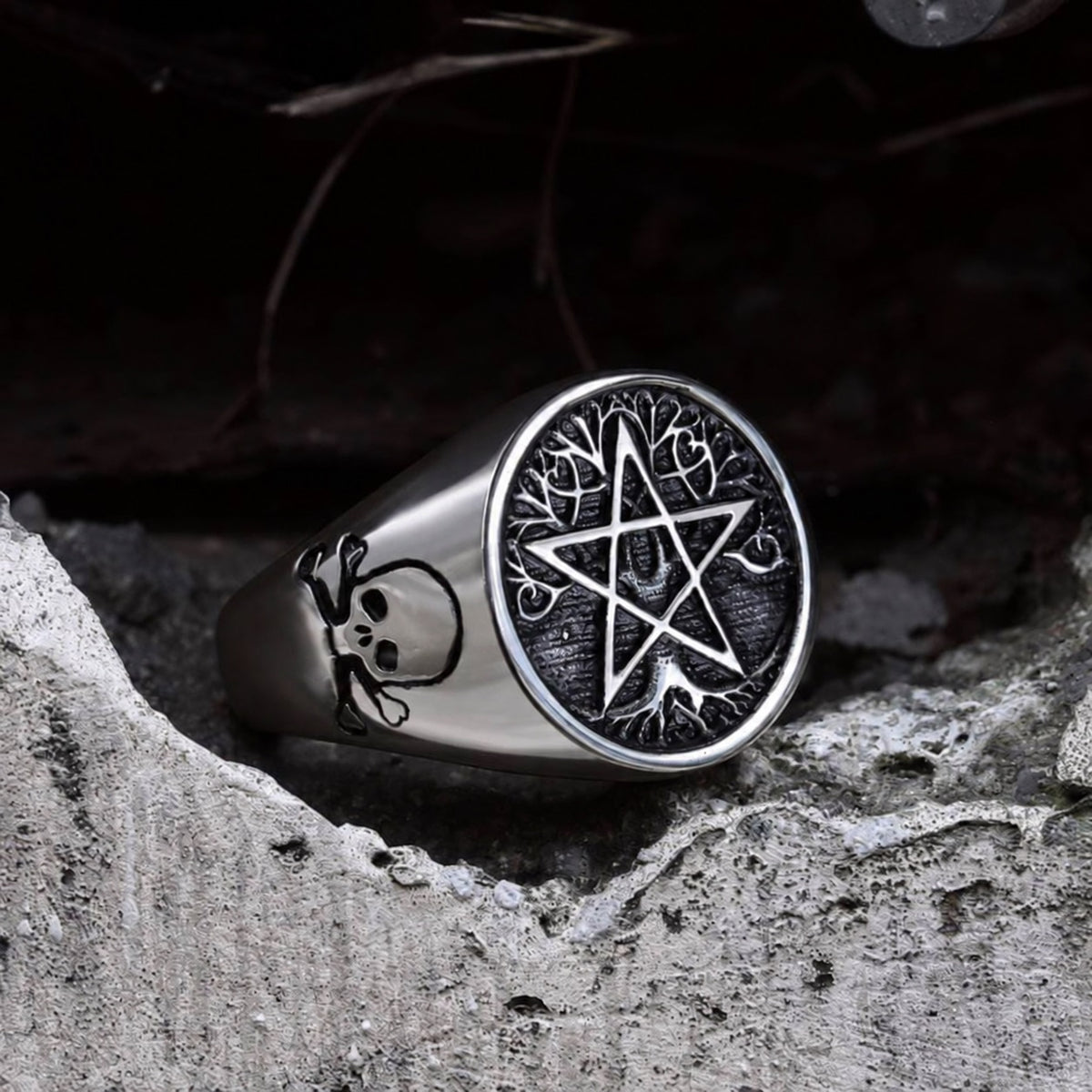 Pentagram Tree of Life Viking Ring in Stainless Steel