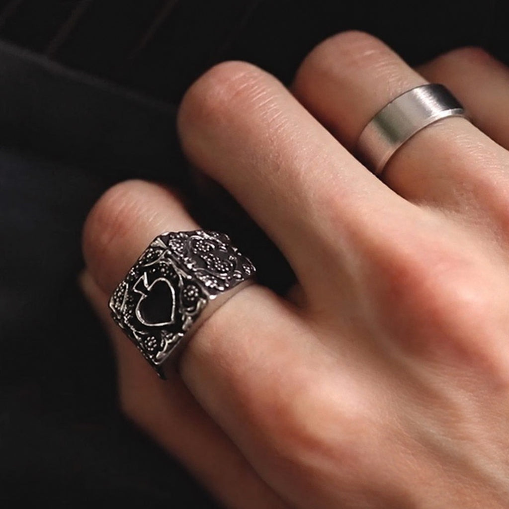 Poker Spades Biker Ring in Stainless Steel