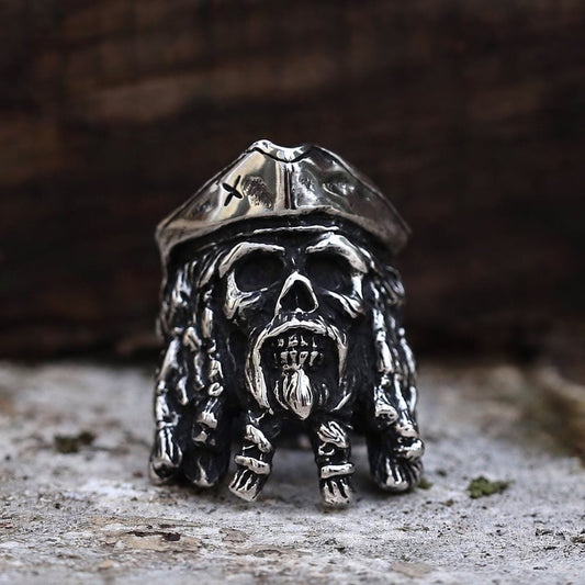 Pirate Captain Skull Ring in Stainless Steel