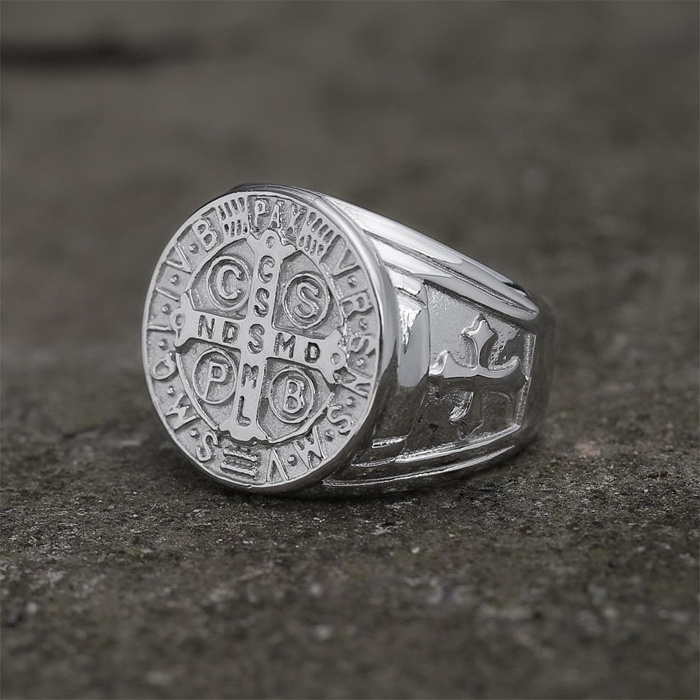 St. Benedict Cross Ring in Stainless Steel