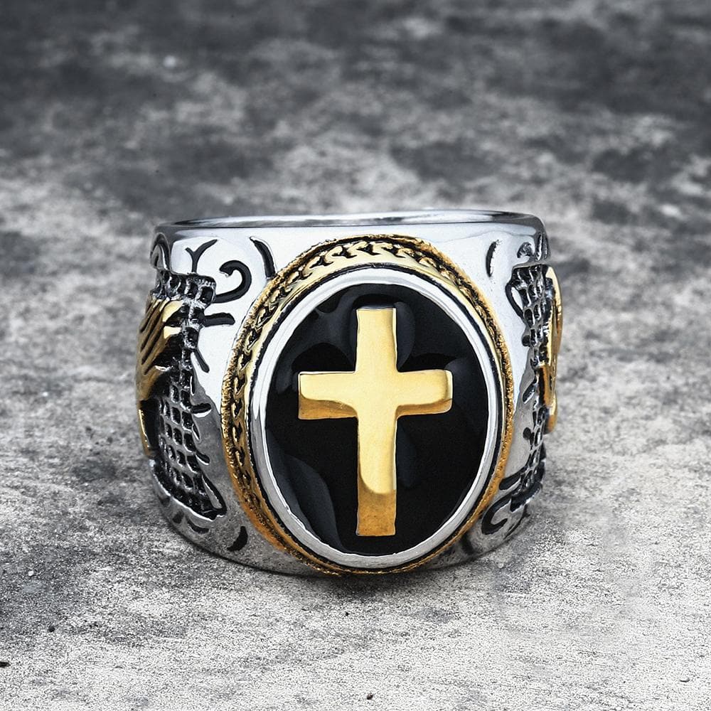 Retro Cross Religious Ring in Stainless Steel
