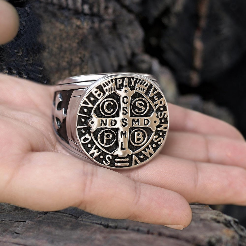 St. Benedict Cross Ring in Stainless Steel