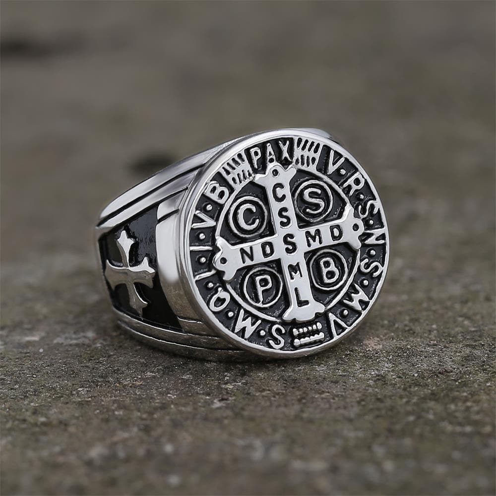 St. Benedict Cross Ring in Stainless Steel