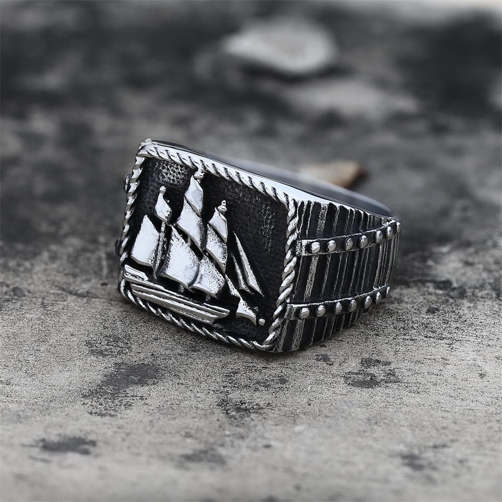 Barque Sailing Ship Marine Ring in Stainless Steel