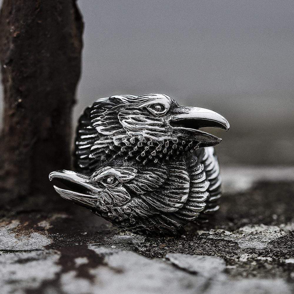 Odin Ravens Huginn and Munin Viking Ring in Stainless Steel
