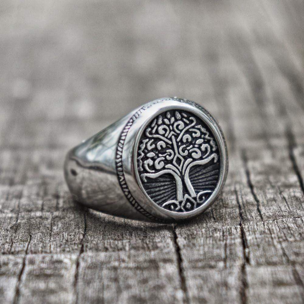 Tree of Life Signet Viking Ring in Stainless Steel