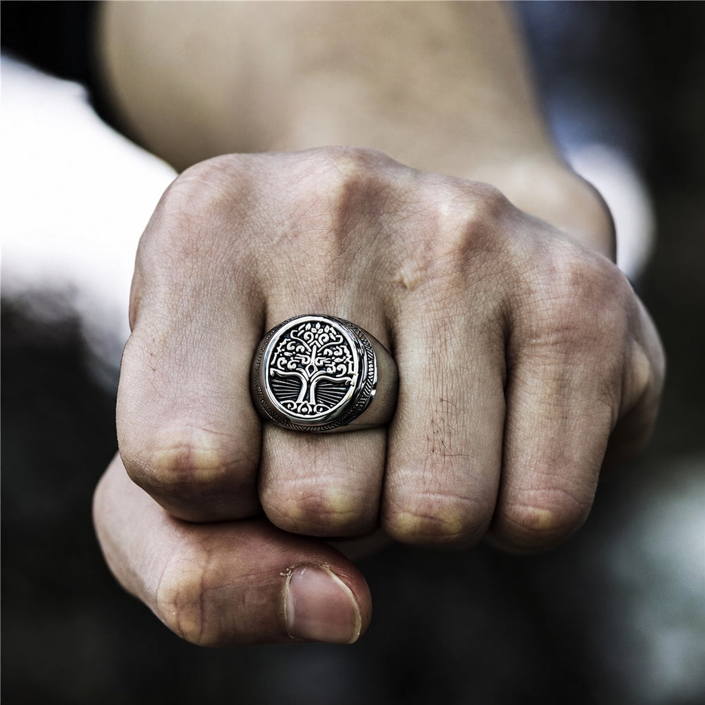Tree of Life Signet Viking Ring in Stainless Steel