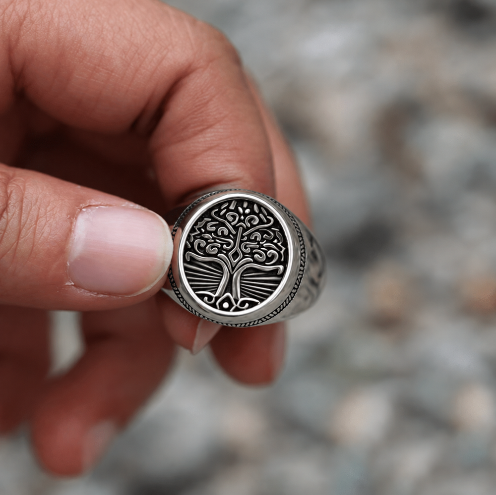 Tree of Life Signet Viking Ring in Stainless Steel