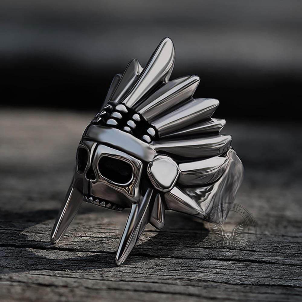 Tribal Chief Stainless Steel Skull Ring