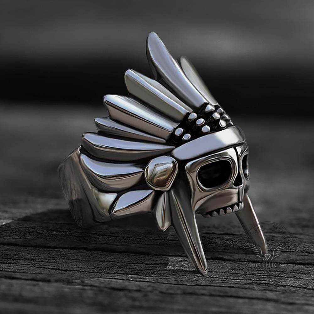 Tribal Chief Stainless Steel Skull Ring