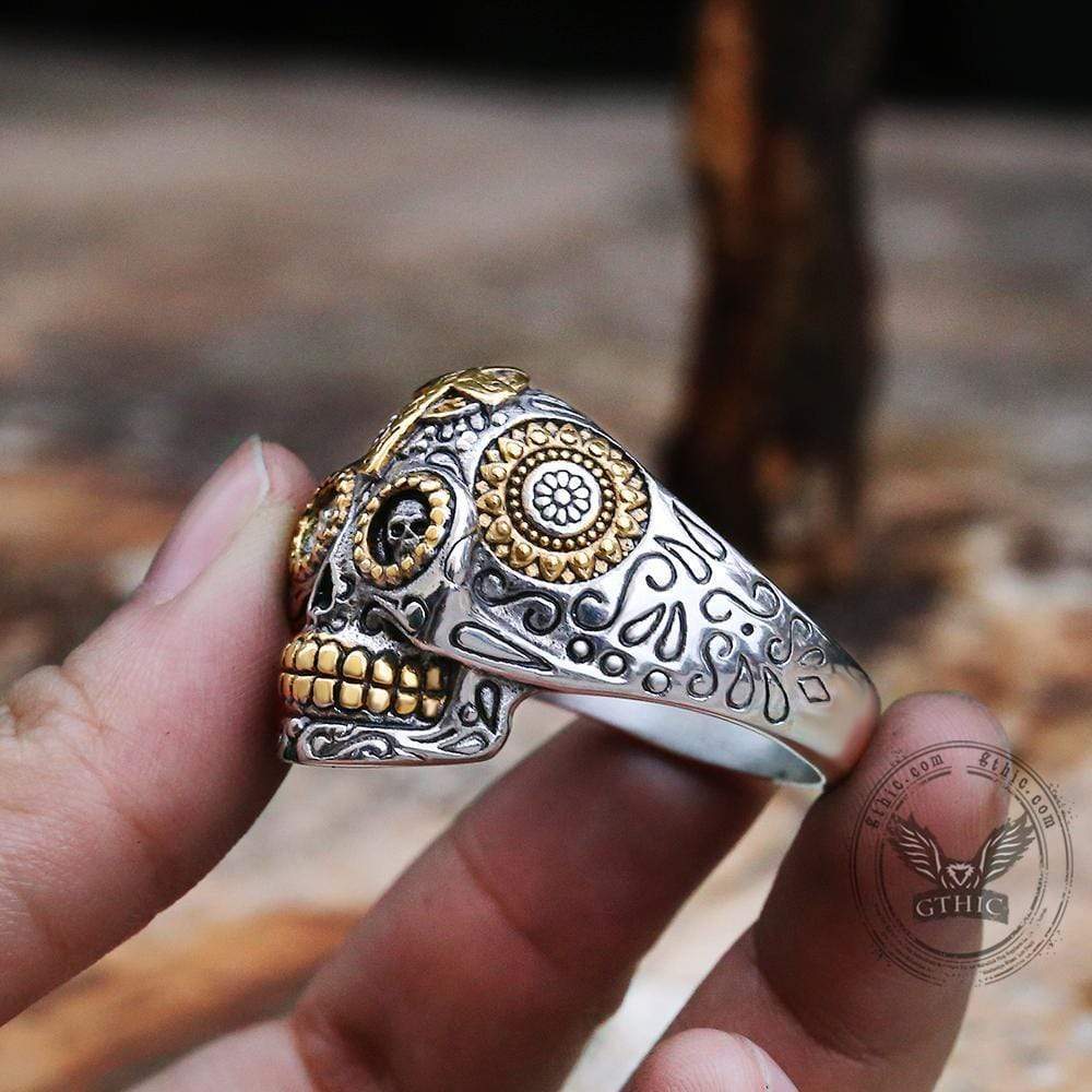 Vintage Cross Sugar Skull Ring