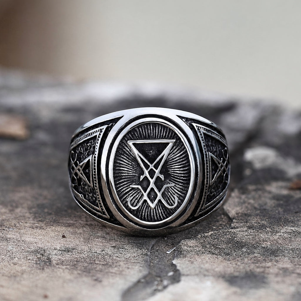 GTHIC Sigil Of Lucifer Ring in Stainless Steel