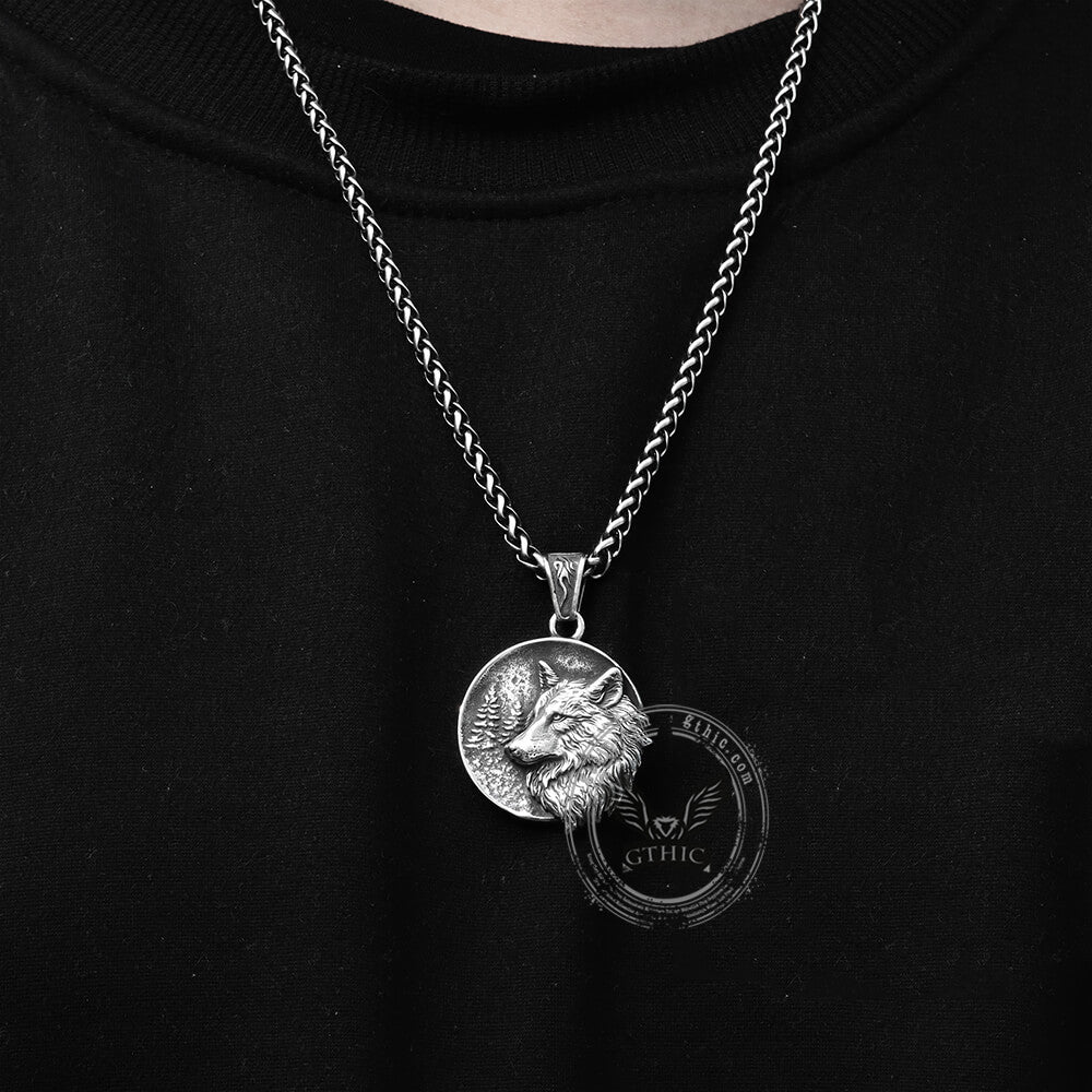 Guardian Wolf Viking Pendant in Stainless Steel