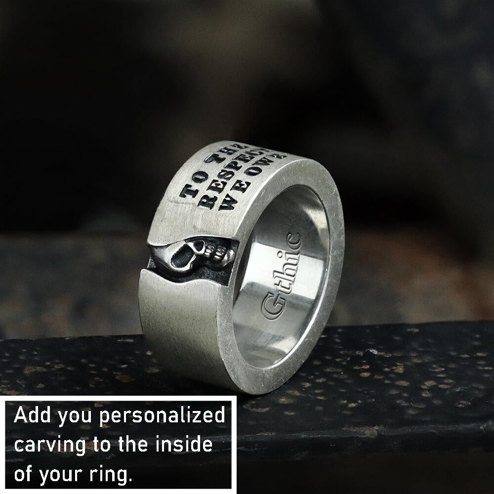 Half-Faced Skull Sterling Silver Ring