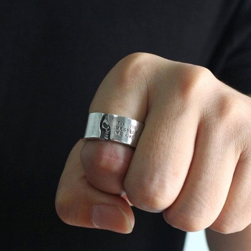 Half-Faced Skull Sterling Silver Ring