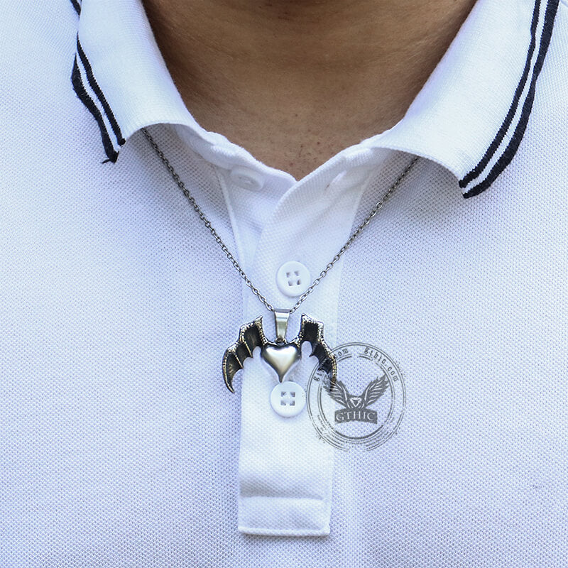 Heart With Wings Pendant in Stainless Steel